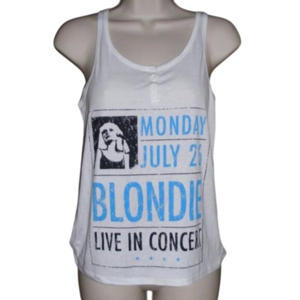 BLONDIE Tank Top, XS, White, 3 buttons, 1 Sided, Cotton blend, Scoop neck